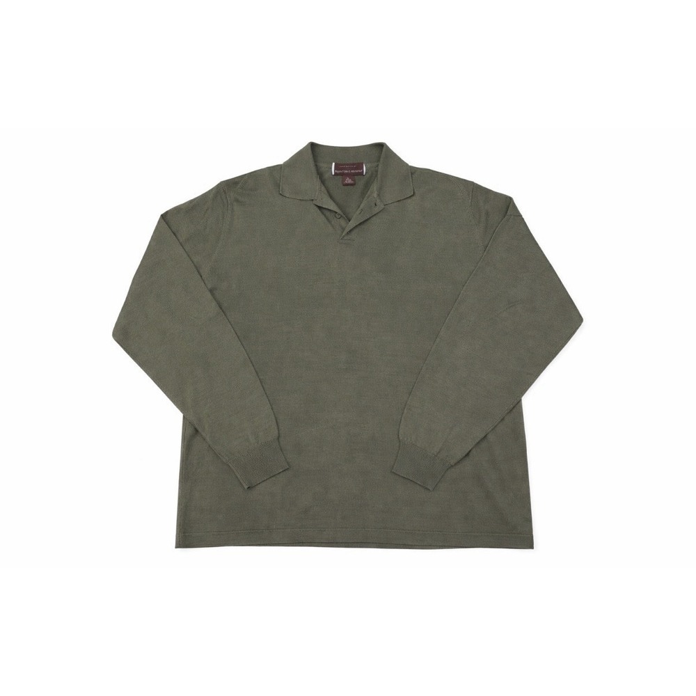 Men's Polo Shirt Mens XL Green Long Sleeve Pullover 100% Silk Soft